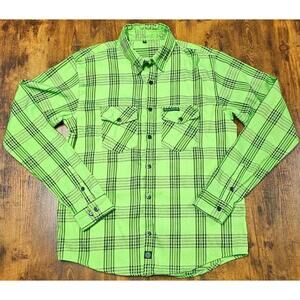 Demons Behind Me Plaid Flannel Mens Black Green Shirt Size Extra Large Tall